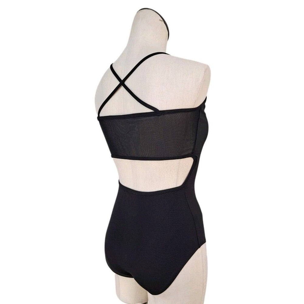Aja VTG Open Back Cutout Crossback Strappy Tank Leotard Black Mesh Panel Size S - Picture 4 of 16